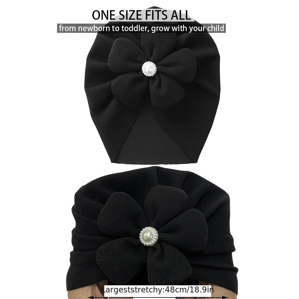 Newborn Toddler Pearl Flower Beanie Head Wrap Hat Solid Turban Headband