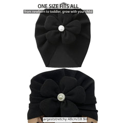 Newborn Toddler Pearl Flower Beanie Head Wrap Hat Solid Turban Headband
