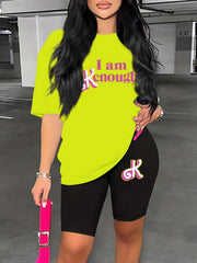 I Am Enough Print 2pcs Set T Shirt & Casual Shorts