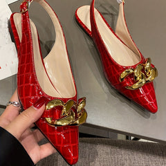 Women's Chain Decor Flat Shoes Point Toe Slingback Shoes