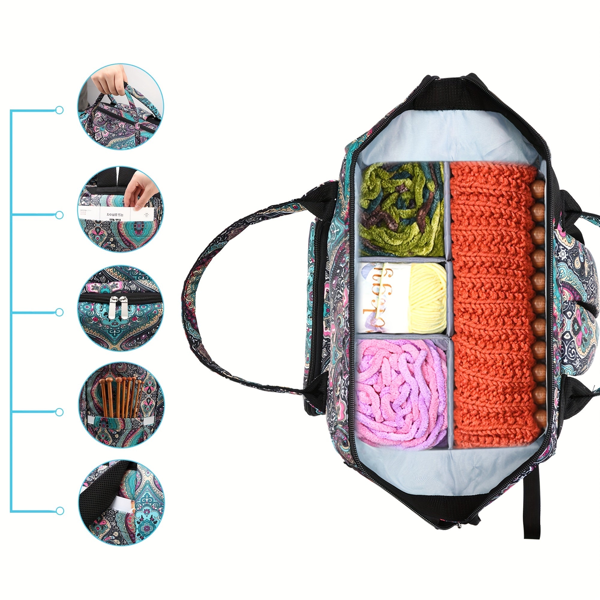 Boho Style Yarn Bag Portable Mommy Bag USB Charging Port