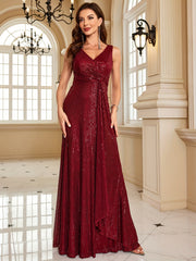 Surplice Neck Sequined Dress Sleeveless Ankle Dress For Party & Banquet