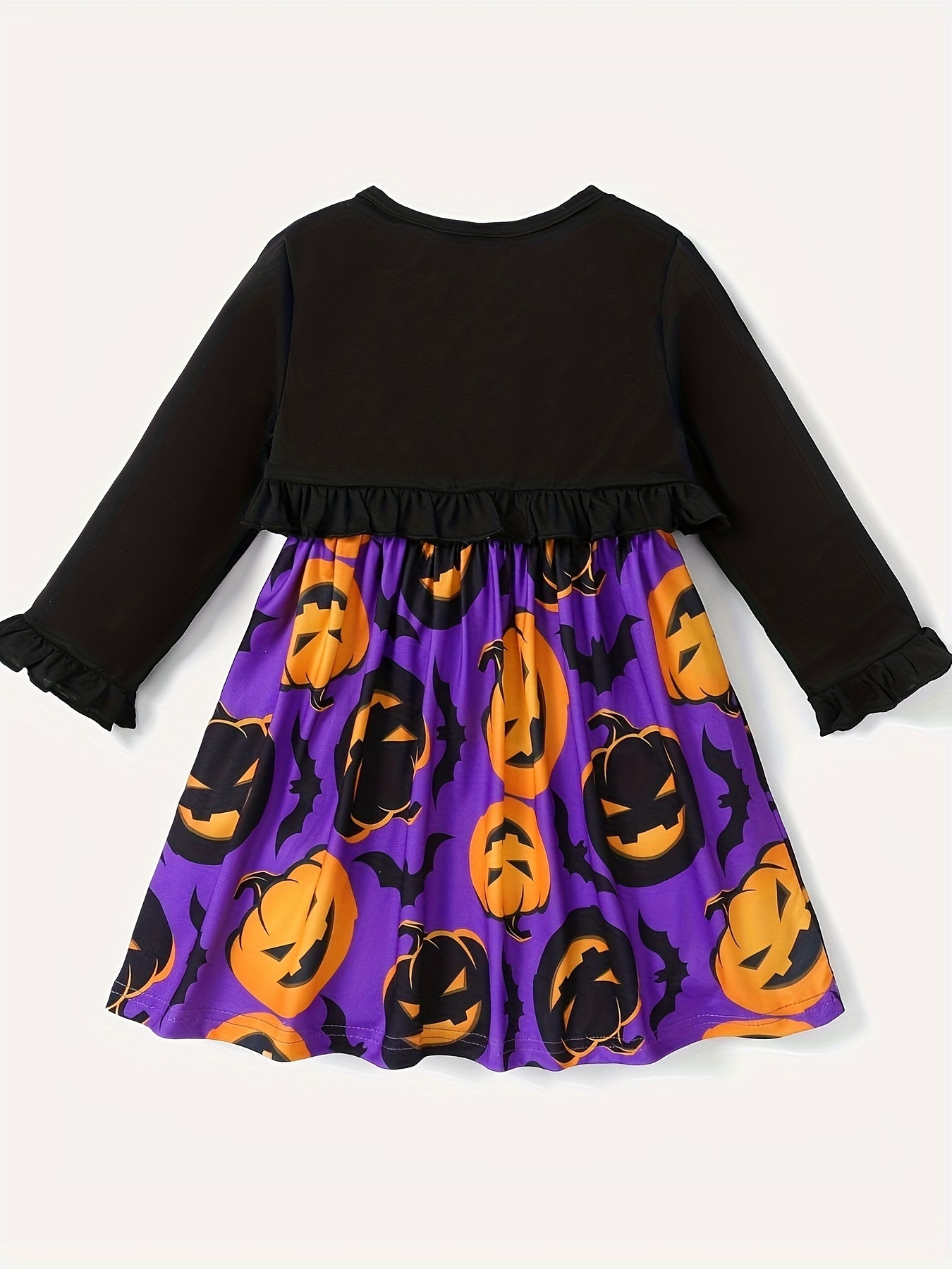 2pcs Toddler Girls Halloween Sets - Ruffle Trim Cardigan & Pumpkin Dress
