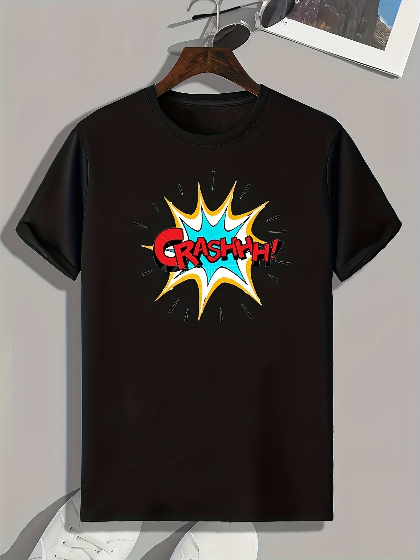 CRASH Pattern Print Men's Comfy Sports T-shirt Graphic Tee