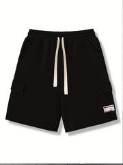 Men's Casual Cargo Shorts Solid Stretch Elastic Waist Drawstring