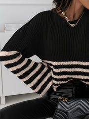 Casual Sweater Women's Plus Stripe Print Long Sleeve