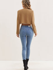 Solid Open Front Crop Blazer Casual Long Sleeve Blazer