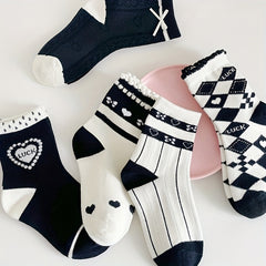 5pairs Girls Kids Heart Pattern Crew Socks for Children