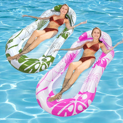 Pink Inflatable Floating Bed with Backrest Swimming Float