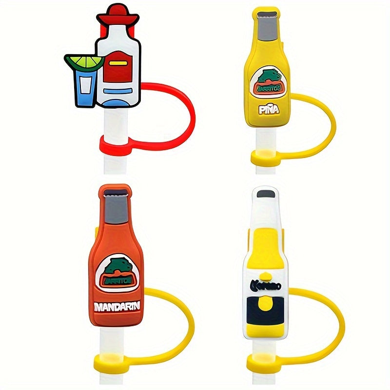 6pcs Silicone Straw Cap Cartoon Series Cup Decoration