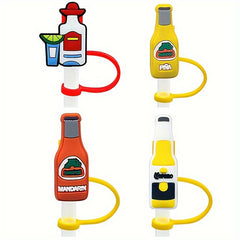 6pcs Silicone Straw Cap Cartoon Series Cup Decoration