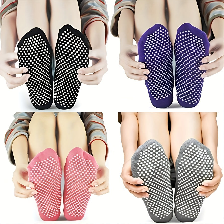 4 Pairs Solid Low Cut Non Slip Yoga Sports Socks with Silicone Bottom