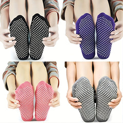 4 Pairs Solid Low Cut Non Slip Yoga Sports Socks with Silicone Bottom