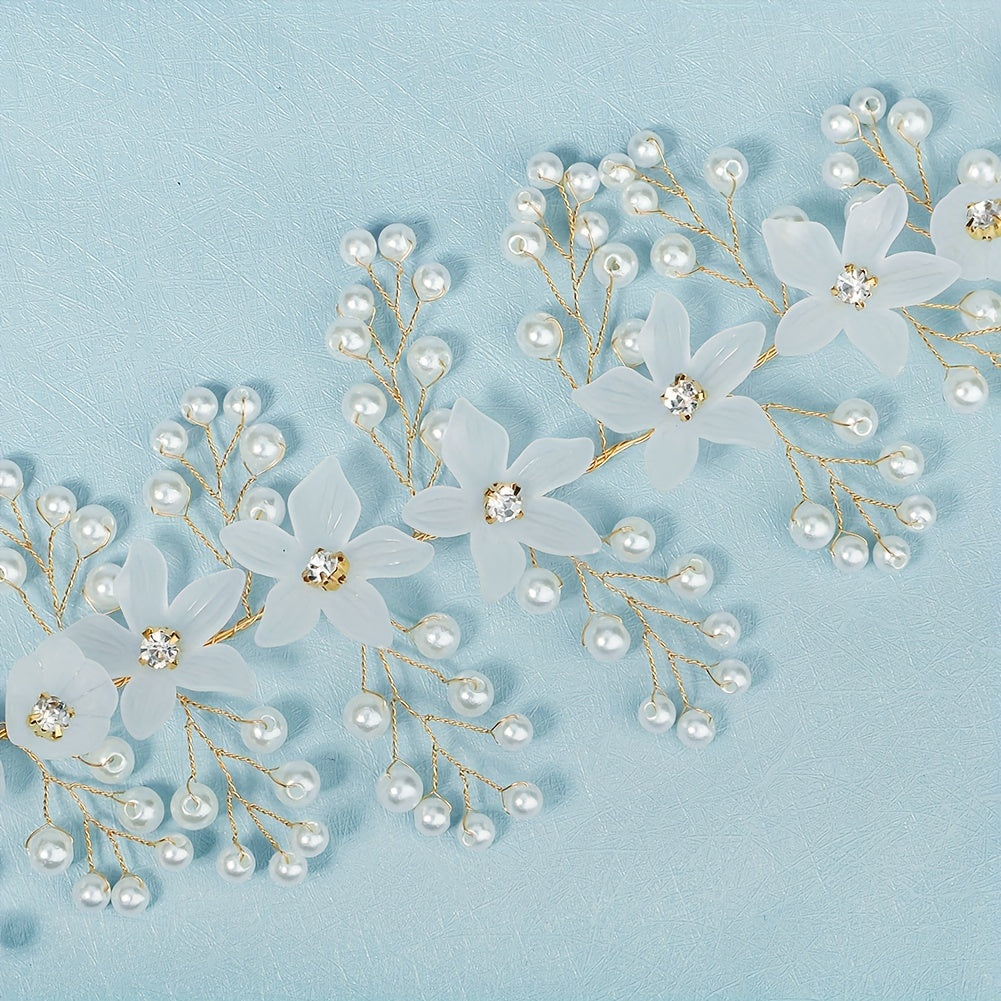 Flower & Faux Pearl Hair Comb Bridal Wedding Headwear