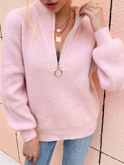 Solid Knit High Neck Zipper Sweater