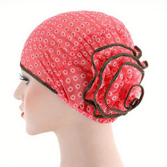 Plate Flower Turban Cap Embroidery Elastic Head Wrap Lightweight