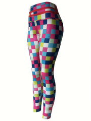 Checkerboard Print High Waist Yoga Legging Women's Activewear