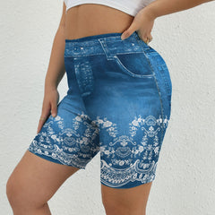 Denim Print High Waist Leggings Casual Leggings for Spring & Summer