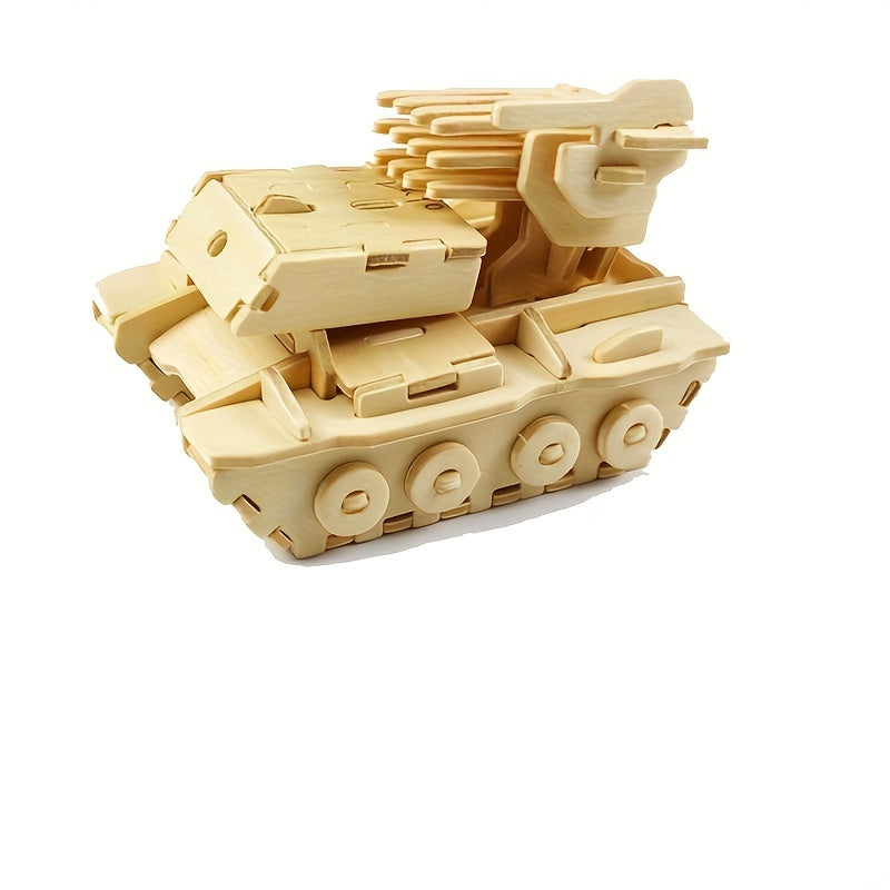 3D Wooden Puzzle Toy Military Tank Vehicle Animals Model Set