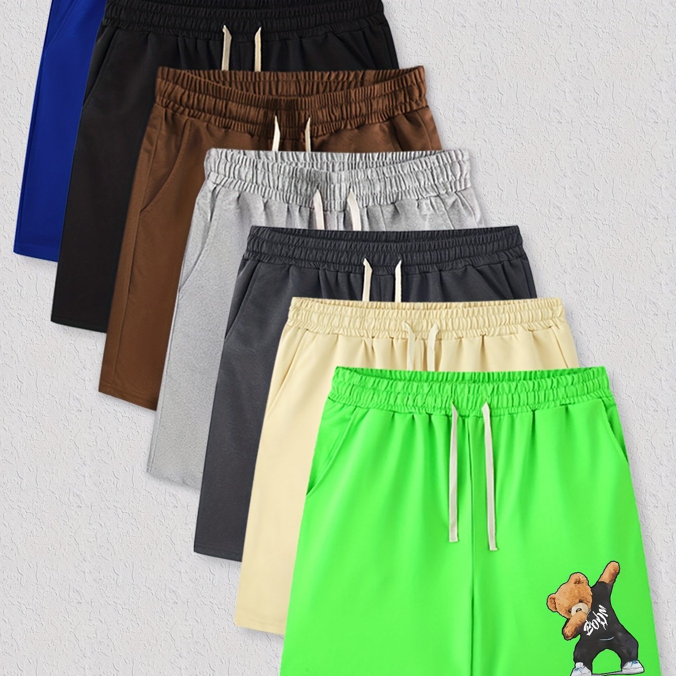 Hip Hop Bear Pattern Comfy Shorts Men's Casual Elastic Waist Drawstring Shorts