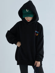 Girls' 95 Cotton Cartoon Graffiti Bear Graphic Hooded Pullover