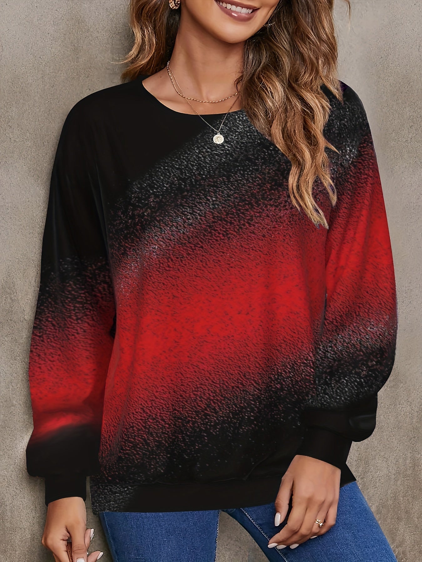 Block Sweatshirt Crew Neck Long Sleeve Casual Sweatshirt