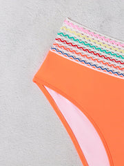 Modest Bikini Set Contrast Trim Longline Bra & High Waisted Pant