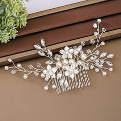 Silvery Flower Hair Comb Faux Pearl Rhinestone Bride Wedding Accessories