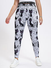 Cat Print High Waist Leggings Women's Plus High Stretch Casual Leggings