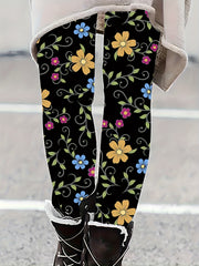 Floral Print Skinny Leggings Elastic Waist Stretchy Leggings