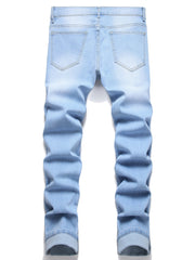 Slim Fit Ripped Jeans Men's Distressed Denim