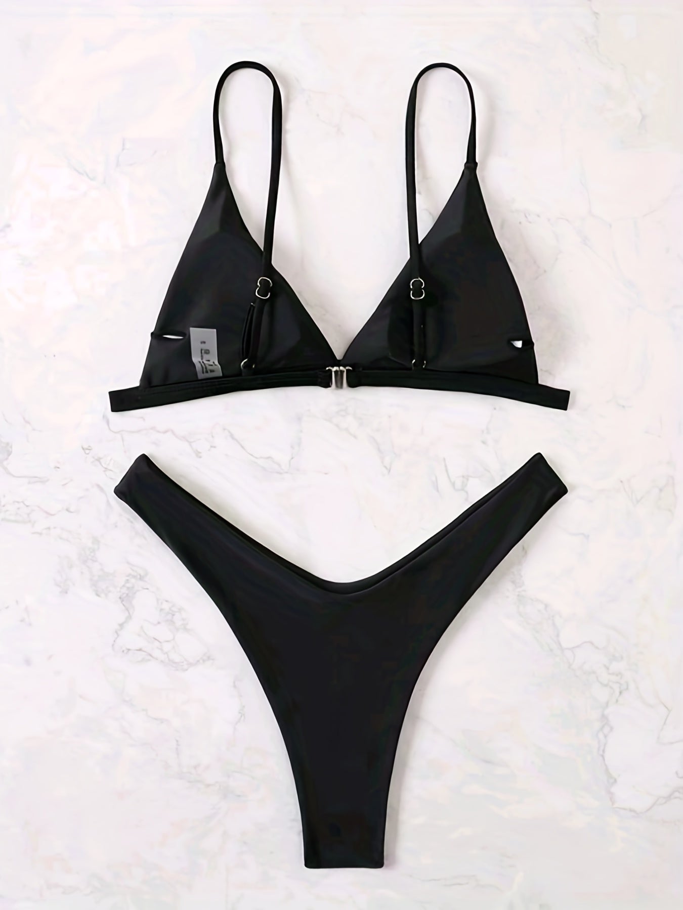 Solid Triangle Spaghetti Straps 2 Piece Set Bikini Swimsuit