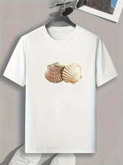 Seashell Pattern Print Men's Comfy Sports T-shirt Graphic Tee for Fitness