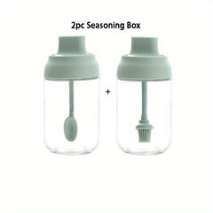 2pcs Glass Seasoning Box Spice Jar Salt Sugar Condiment Pot with Spoon Seal Kit
