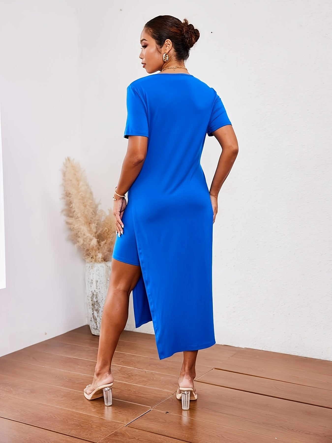 Solid Short Sleeve Longline Top & Biker Shorts Set