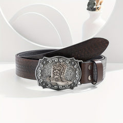 Men's Floral PU Leather Boost Belt Casual Jeans Cowboy Waist Strap