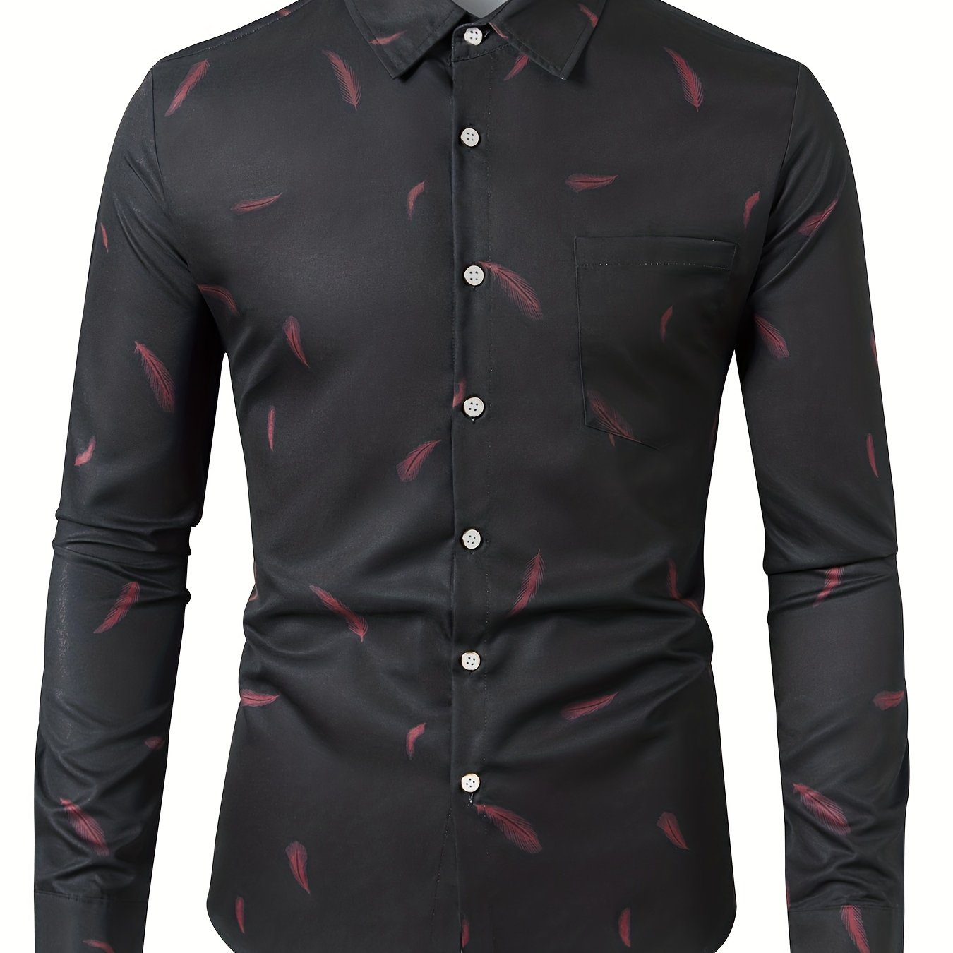 Feather Full Body Print Men's Button Up Long Sleeve Shirt