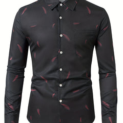 Feather Full Body Print Men's Button Up Long Sleeve Shirt