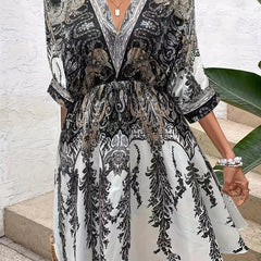 Boho Dress Women's Plus Paisley Print V Neck Dress
