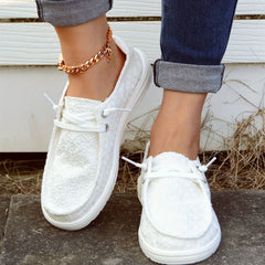 Snow Flake Pattern Boat Shoes Slip on Walking Shoes Canvas Sneake