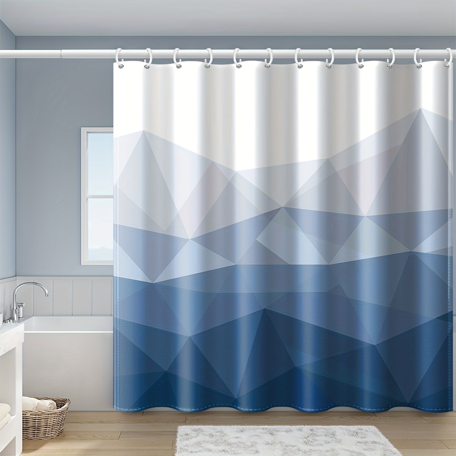 Gradient Geometric Shower Curtain Waterproof Polyester Bath Curtain with Hooks