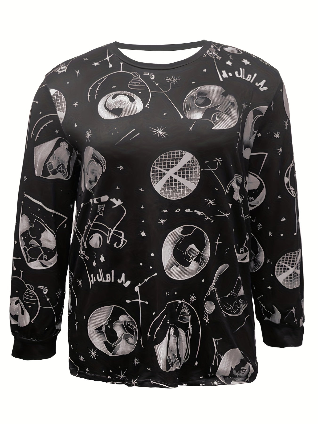 Goth Sports Top Women's Plus Graphic Print Long Sleeve Tee