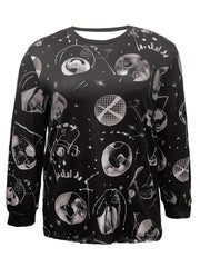 Goth Sports Top Women's Plus Graphic Print Long Sleeve Tee