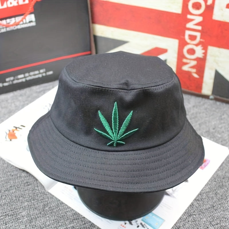 Leaf Embroidery Bucket Hat Summer Cap Men Women