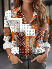 Women's Plus Size Scarf Print Button Up Boho Blouse