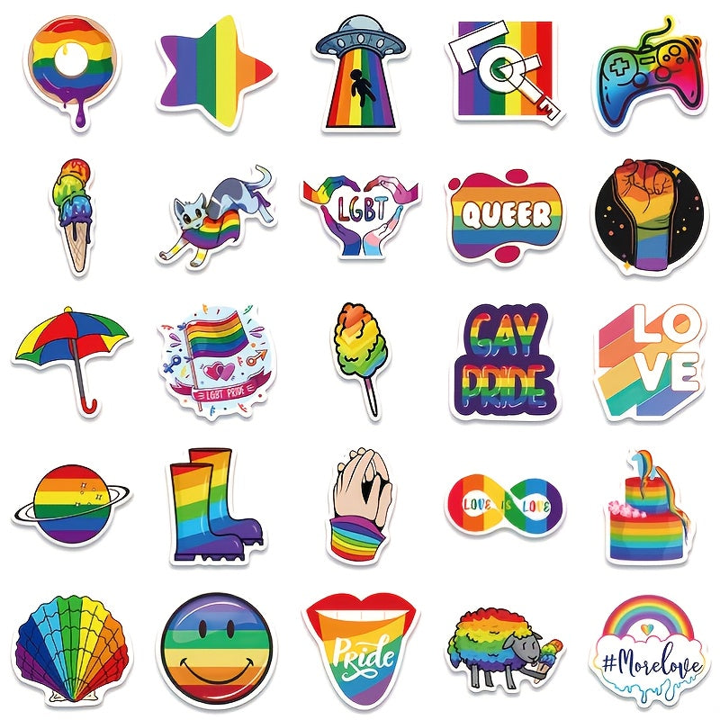 50Pcs Rainbow Waterproof Stickers For Water Bottle Laptop Scrapbook Lugg
