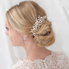 Bridal Flower Faux Pearl Hair Comb Wedding Headpiece