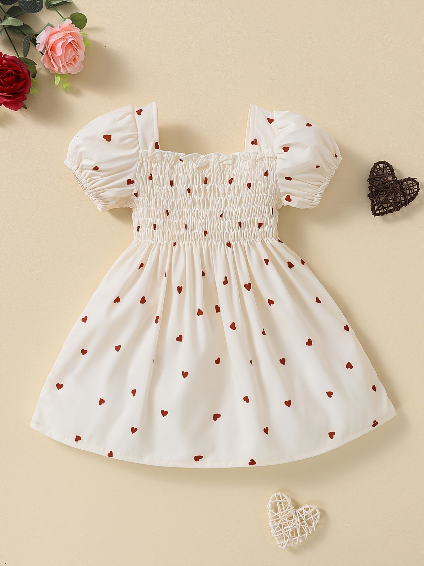 Girls Puffy Sleeve Heart Graphic Tutu Dress