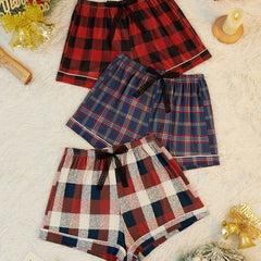 Plaid Sleep Bottoms Christmas Sleep Shorts Women's Sleepwear
