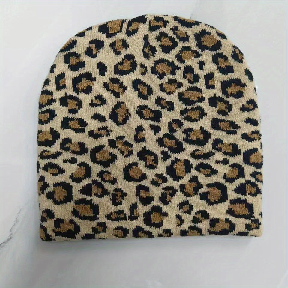 Sport Knit Beanie Hat Leopard Jacquard Autumn Winter Warm Ski Cold Hat